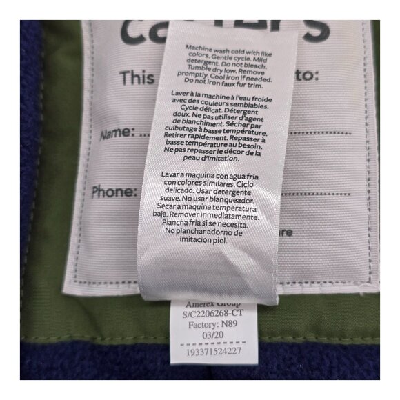 Carters Parka Jacket 18M Sherpa Lined Hooded Olive Green Faux Fur Trim NWT - Picture 7 of 15